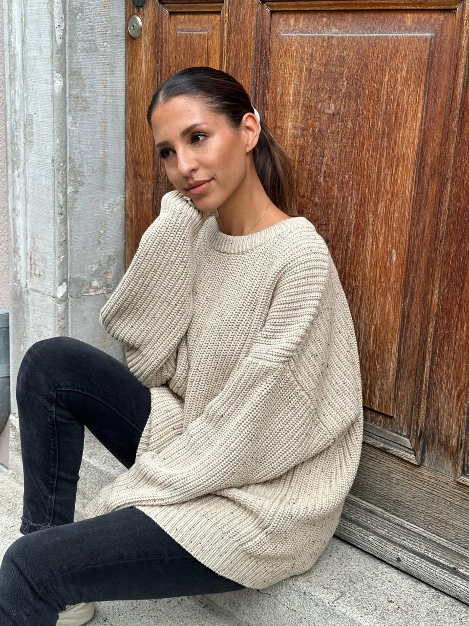Mom oversized knit Jumper - beige/sprinkle - schadstofffrei