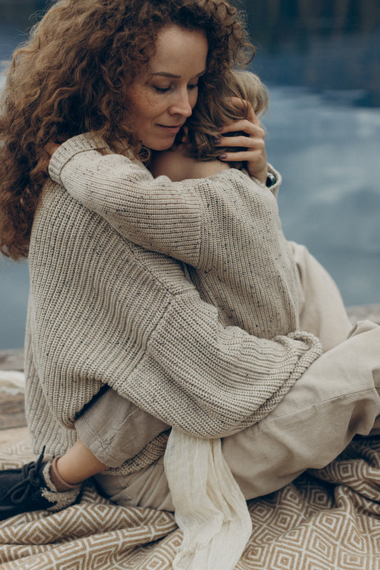 Mum oversized knit Jumper - beige/sprinke - schadstofffrei